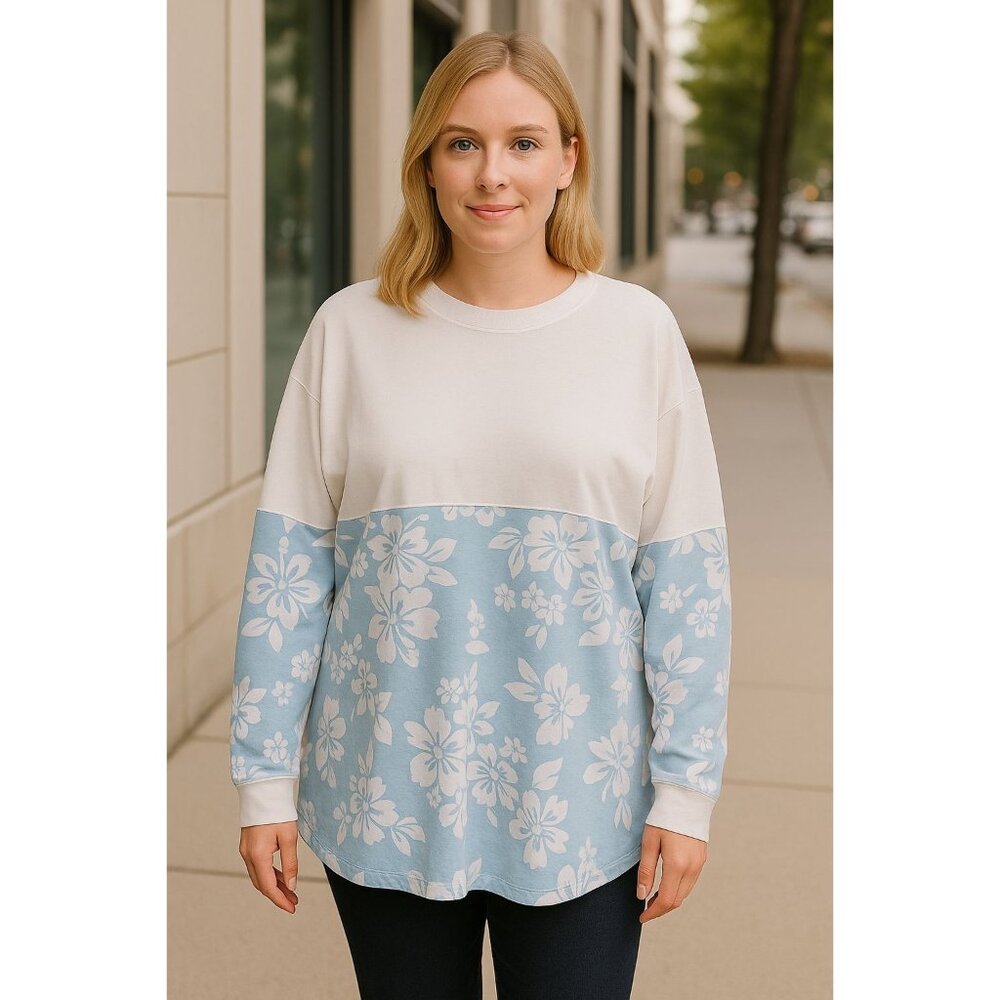 Spirit Jersey XXL White & Blue Floral Long Sleeve Shirt